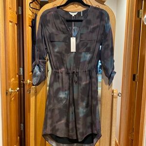 Rebecca Taylor drawstring shirt dress charcoal multi color